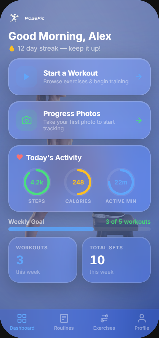 PozeFit dashboard screen