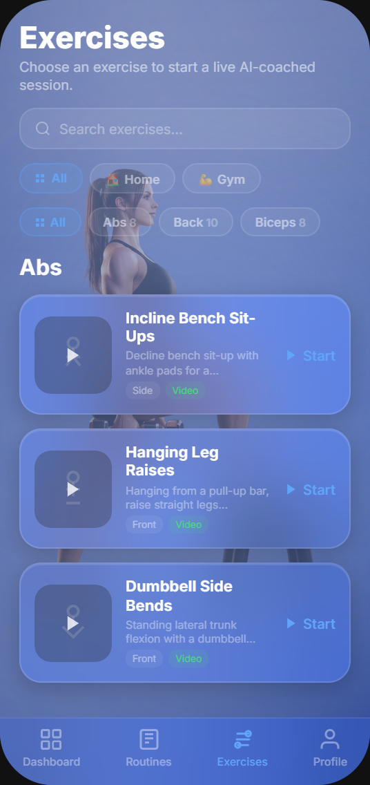PozeFit exercises screen