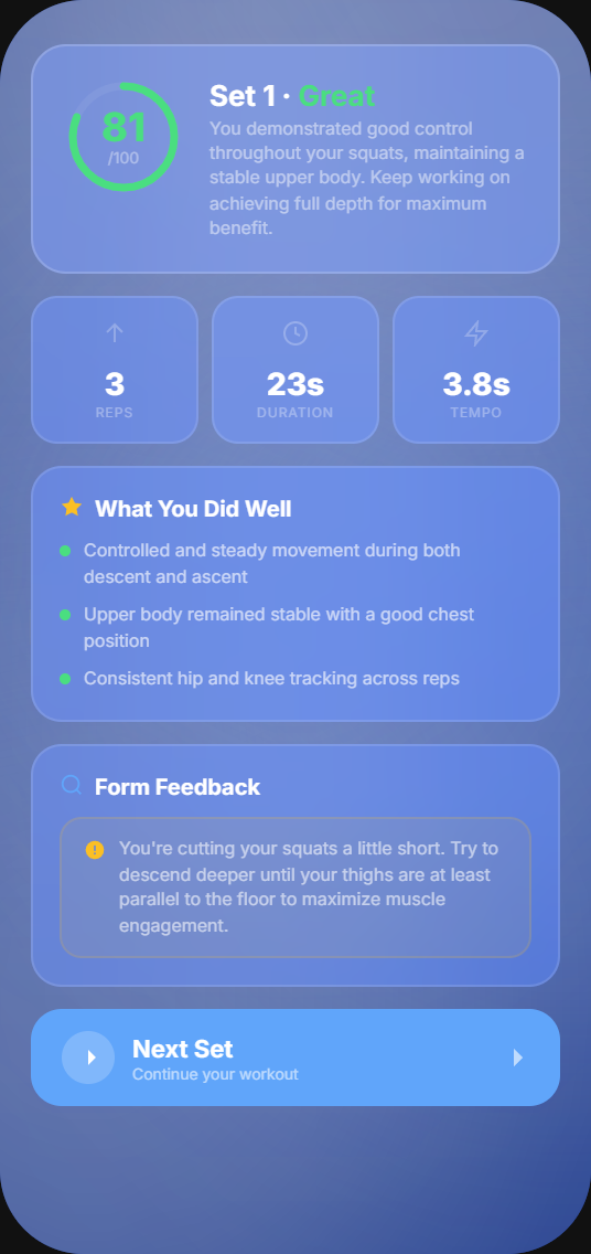 PozeFit summary screen